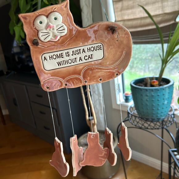 1994 Smoky Mountain Pottery Cat Lovers Wall Plaque wind chime Original Sticker - Picture 2 of 8